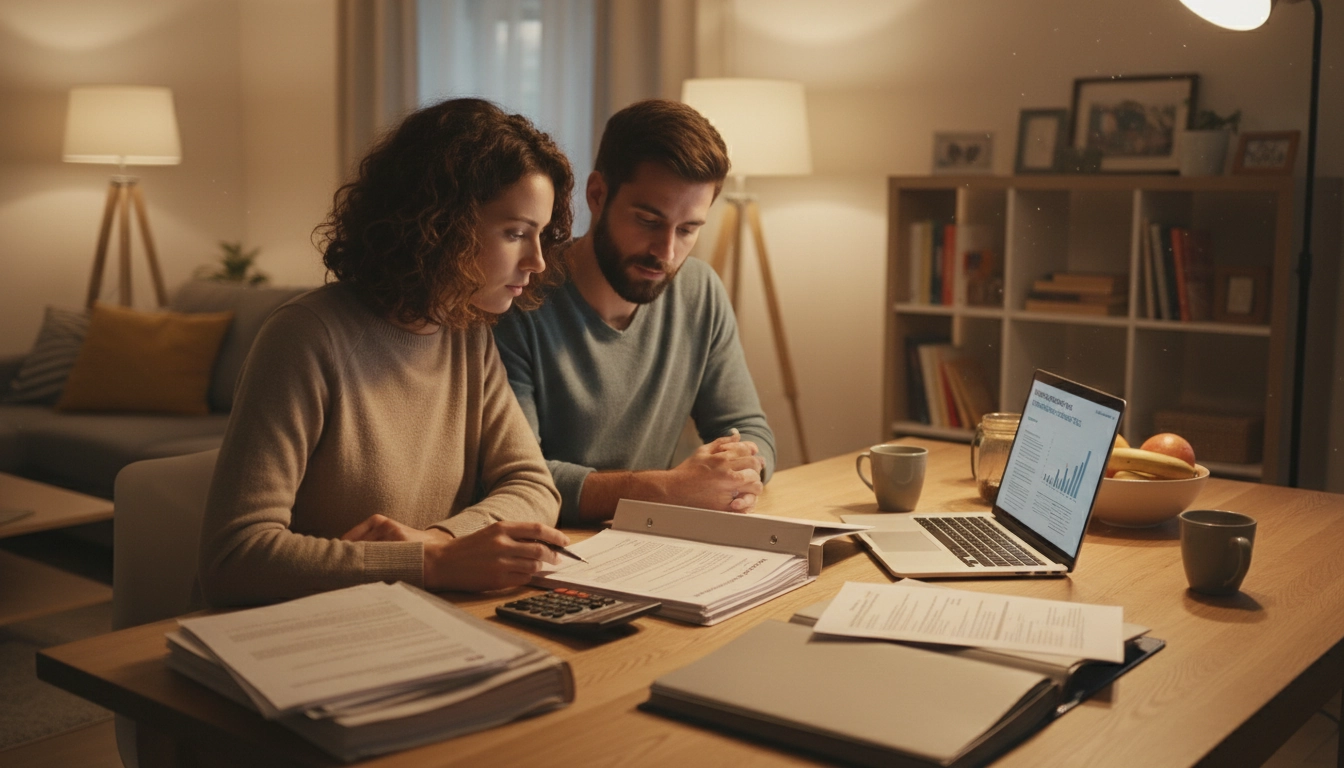 Couple en accession sociale à la propriété calculant leur aide au logement APL sur leur prêt immobilier