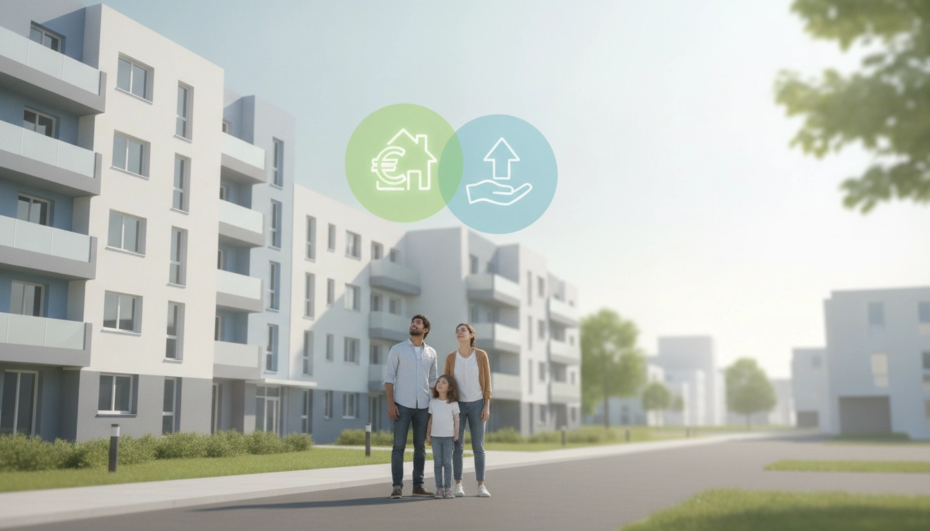Une famille heureuse dans un appartement moderne en logement social HLM