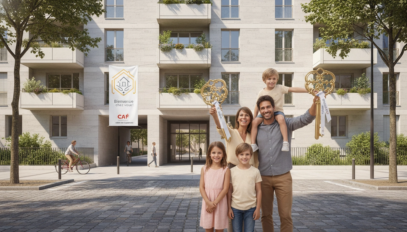 Famille bénéficiant d'une aide au logement APL pour leur appartement en France