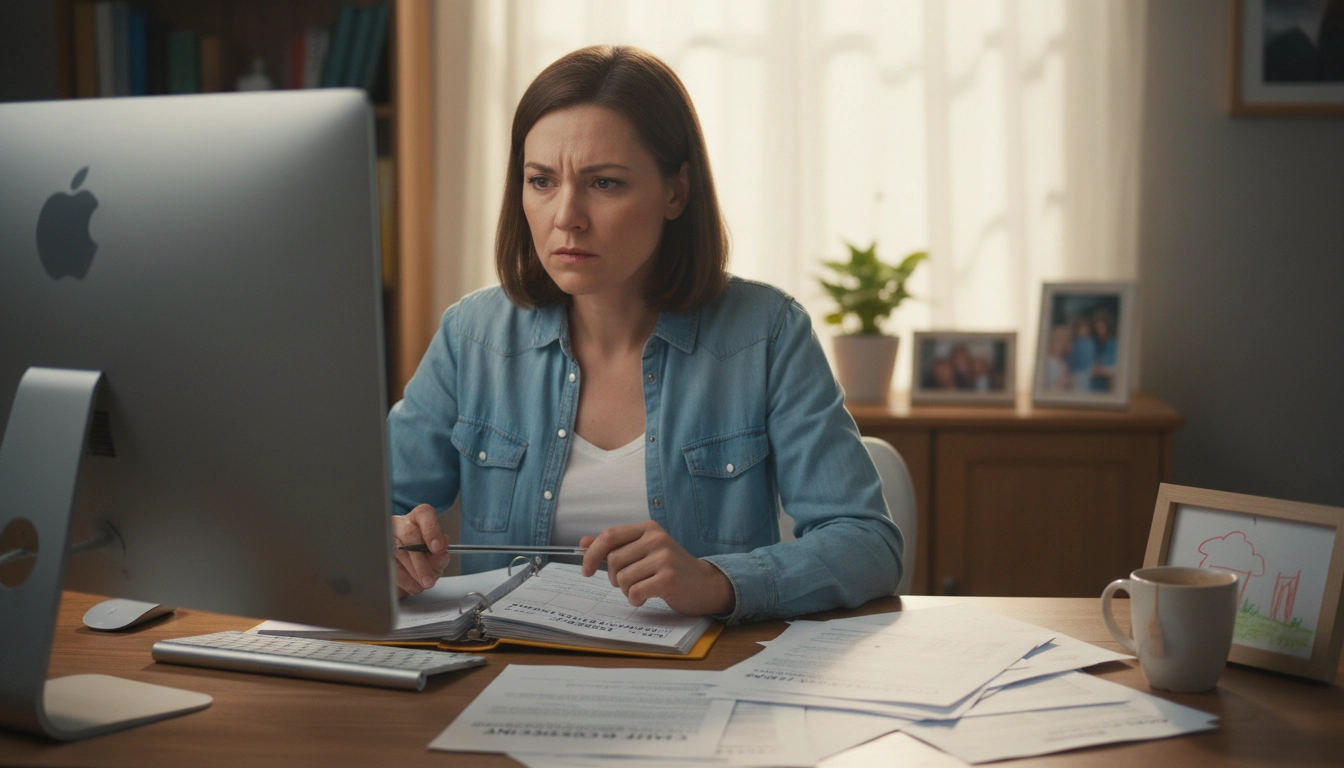 Parent isolé gérant ses démarches d'allocations familiales après une séparation