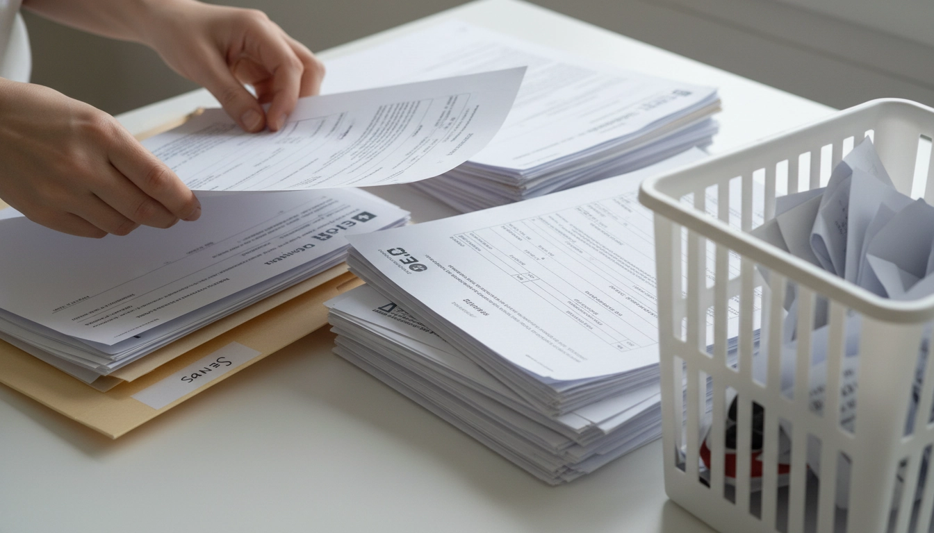 Tri minutieux de papiers administratifs pour un archivage documents efficace et organisé
