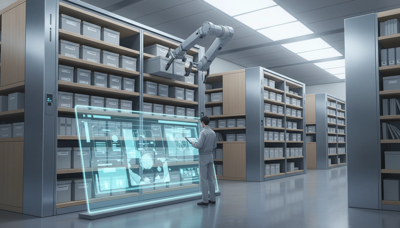 Système d'archivage documents organisé avec classeurs, dossiers colorés et scanner de bureau