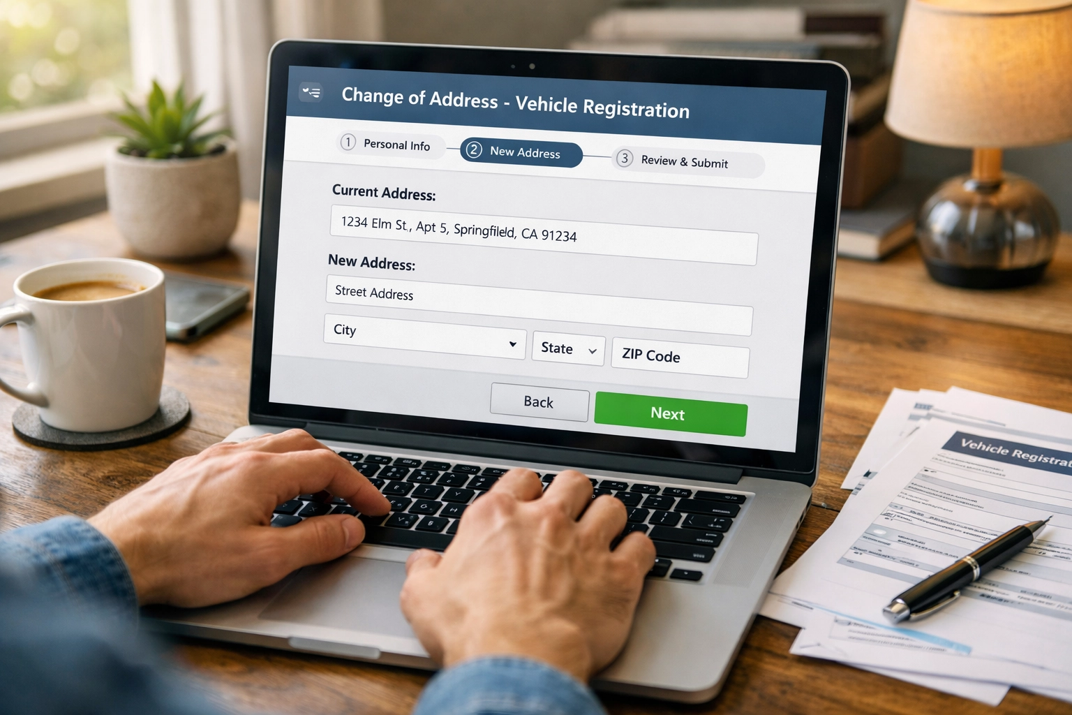 Effectuer un changement d'adresse en ligne pour la carte grise : interface de demande sur ordinateur