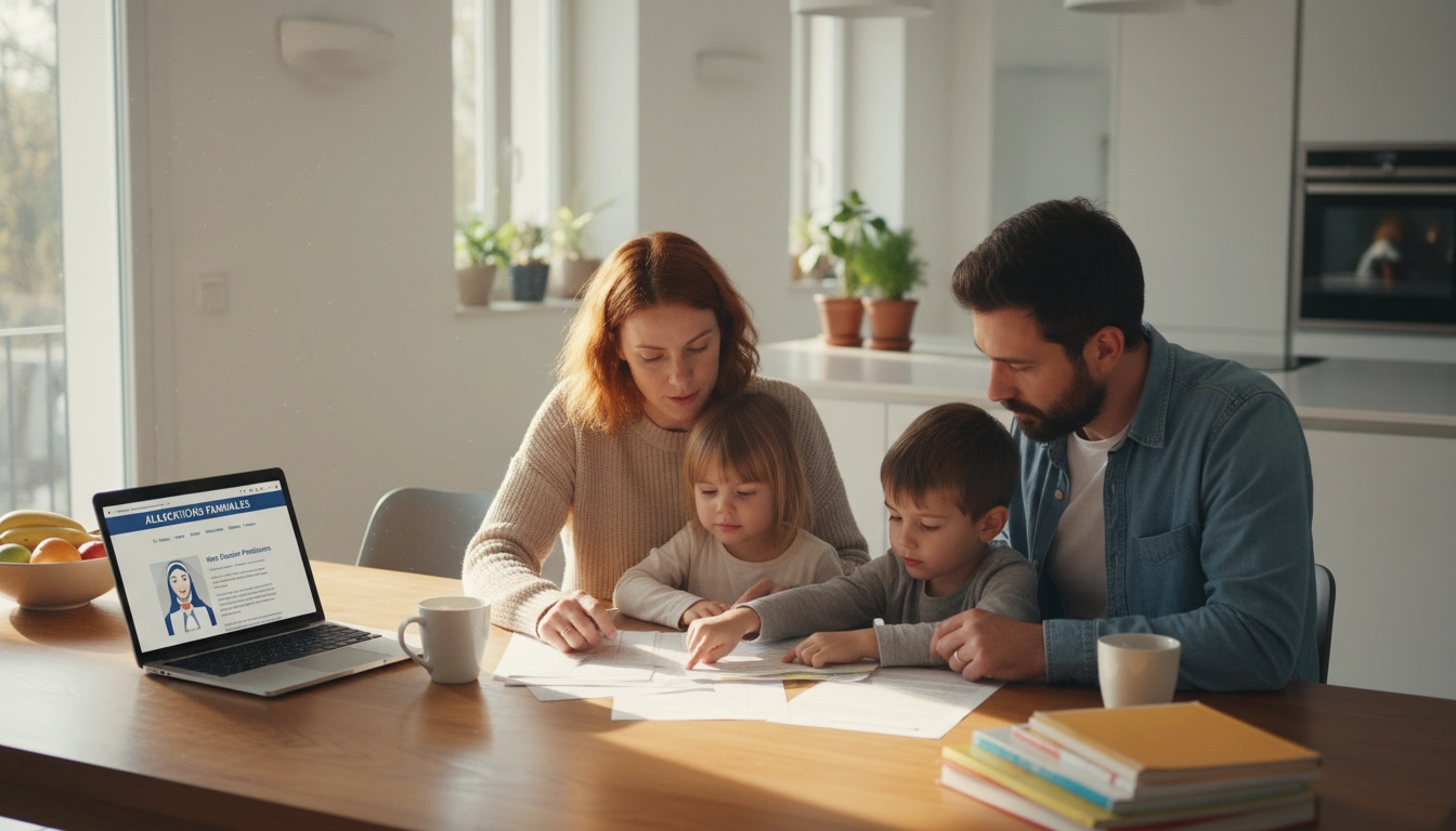Famille consultant les conditions pour percevoir les allocations familiales en France sur le site de la CAF