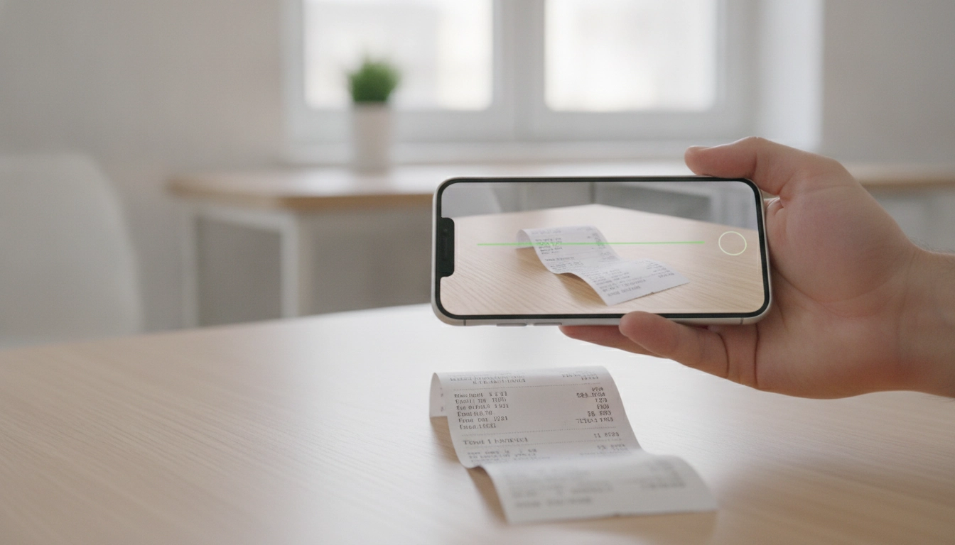 Numérisation d'une facture papier avec un smartphone pour un archivage numérique sécurisé.