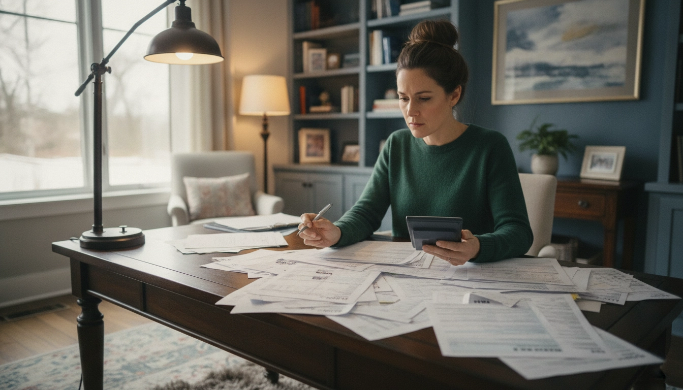 Un contribuable analysant ses documents pour contester montant taxe foncière erreur administration