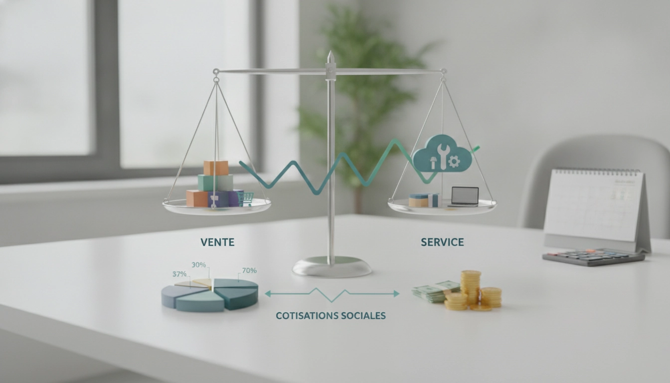 Graphique illustrant la gestion des cotisations sociales micro-entrepreneur activités mixtes vente service.
