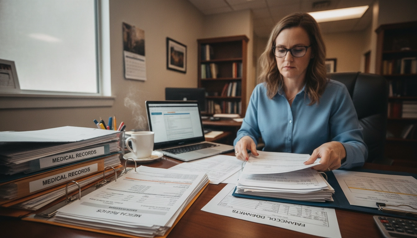 Une personne organisant ses documents pour savoir que faire si CPAM refuse indemnités journalières