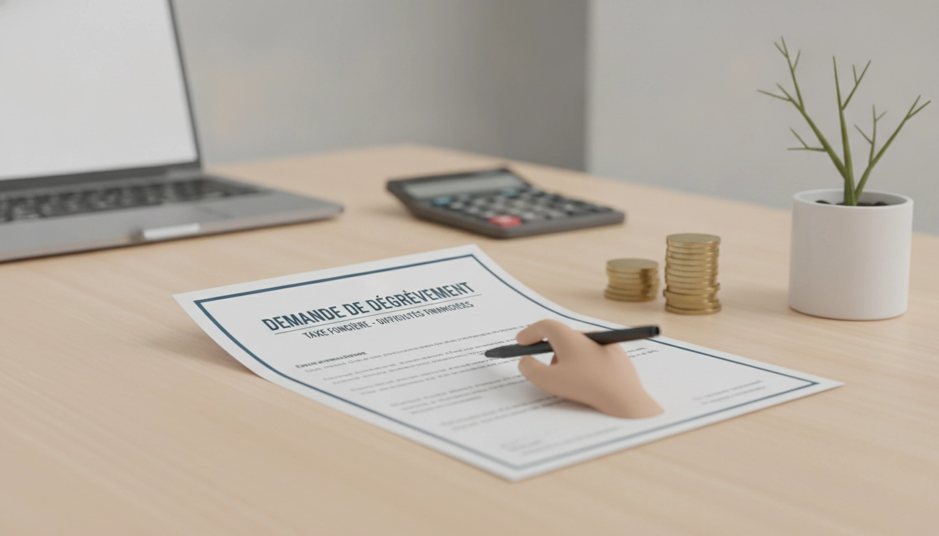 Une personne consultant des documents financiers pour un dégrèvement taxe foncière difficultés financières comment demander.