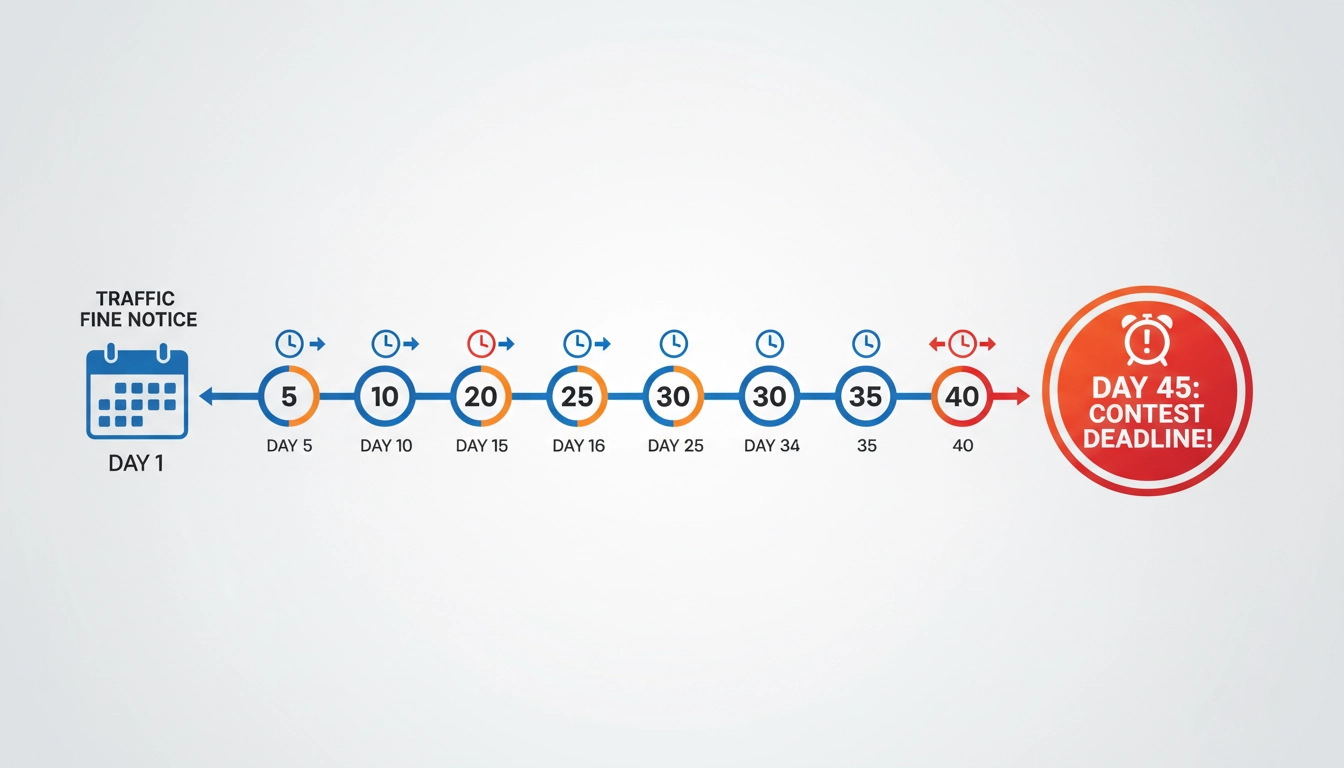 Calendrier du délai pour contester une amende forfaitaire avec les 45 jours de limite administrative