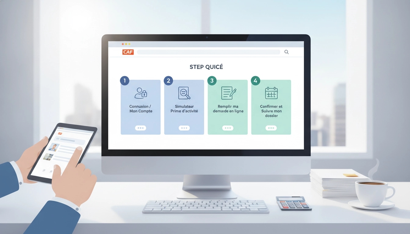 Une personne utilisant un ordinateur portable pour faire la demande de prime d'activité sur le site CAF