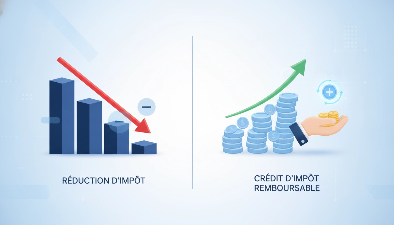 Illustration montrant la différence réduction d'impôt et crédit d'impôt remboursable pour les particuliers