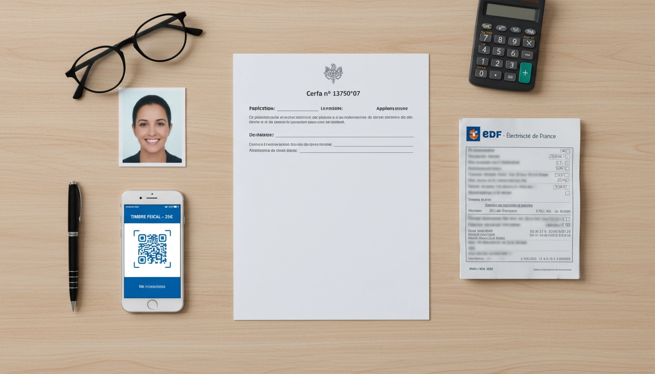 Check-list visuelle des documents à fournir pour remplacer papiers perdus en préfecture posés sur une table.