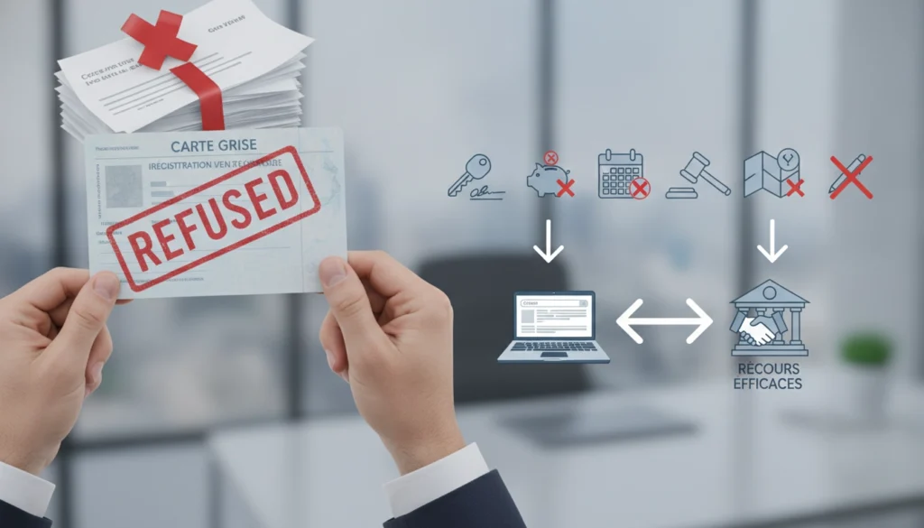 Explication visuelle sur la demande duplicata carte grise refusée raisons et recours.