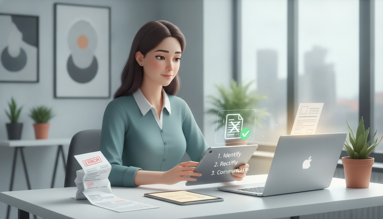 Un entrepreneur travaillant sur son ordinateur pour corriger une erreur sur une facture auto-entrepreneur comment corriger.