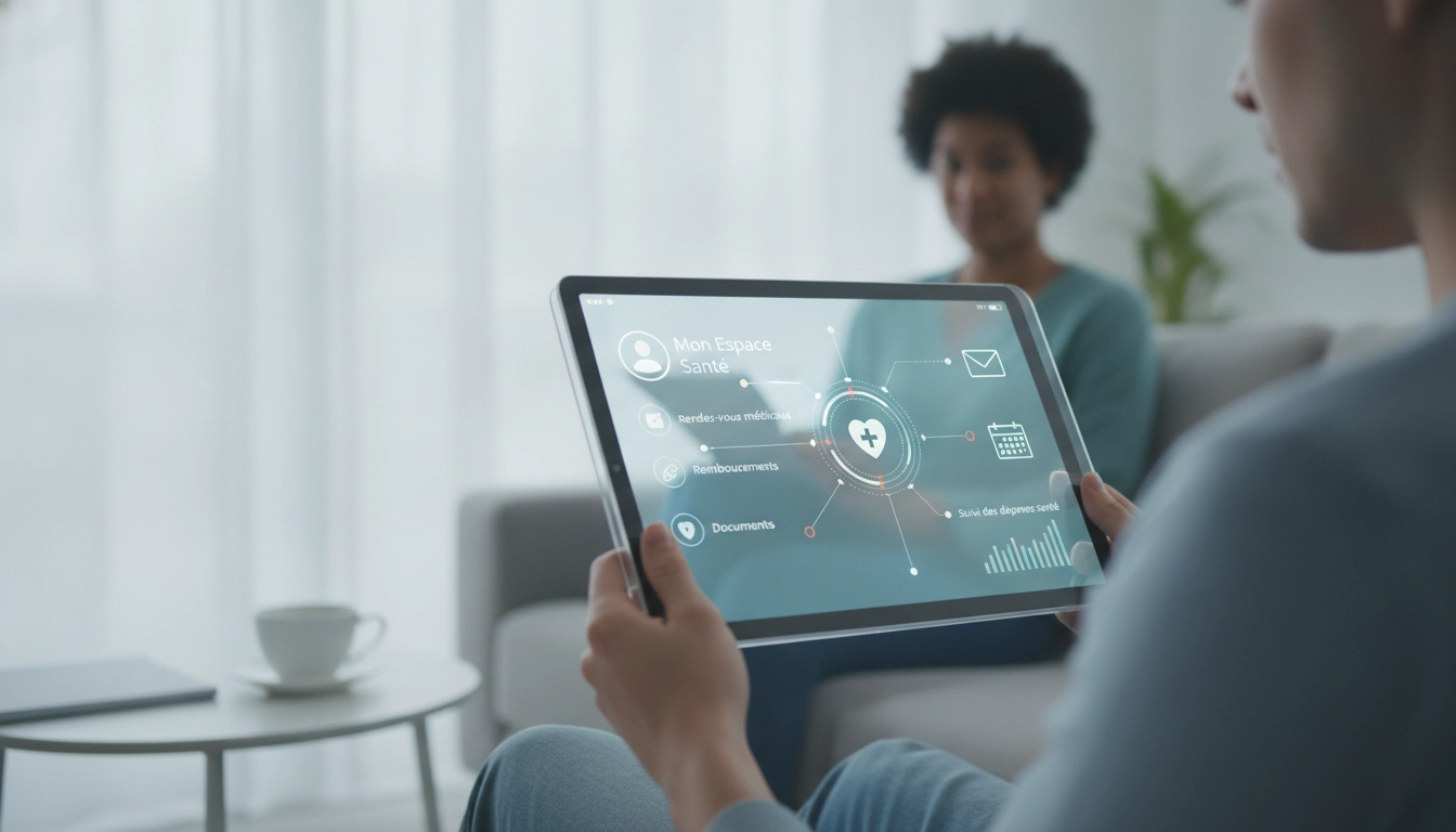 Une personne utilisant un ordinateur portable pour tout gérer depuis son compte Ameli sans se déplacer