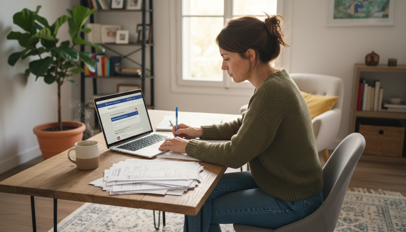 Contribuable français vérifiant sa déclaration d'impôts sur le site officiel des impôts