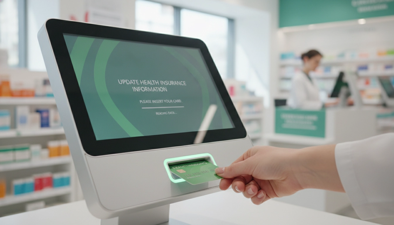 Mise à jour des droits et données administratives de la carte d'assurance maladie sur une borne en pharmacie