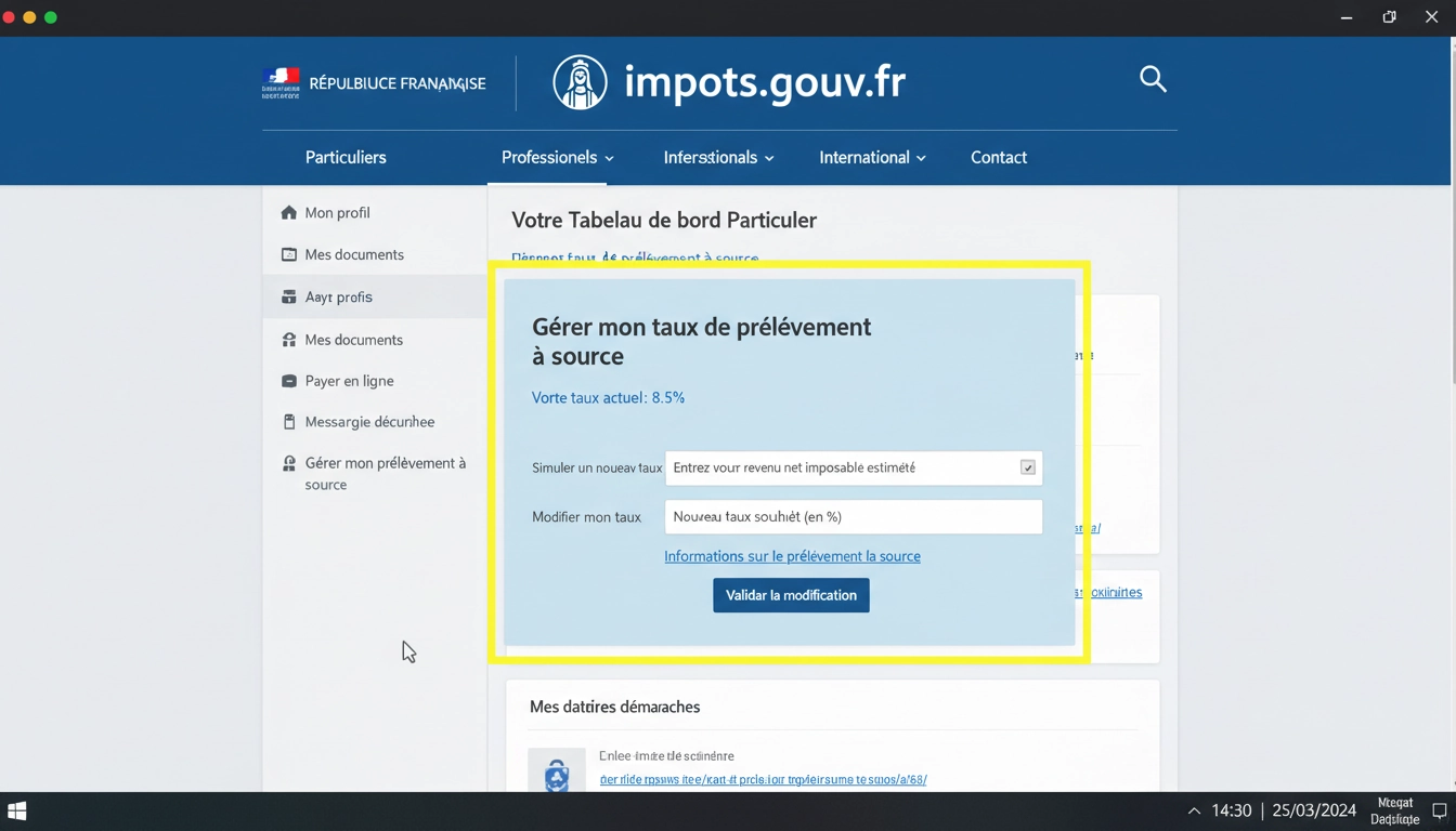 Interface impots.gouv.fr pour savoir comment modifier son taux de prélèvement à la source facilement
