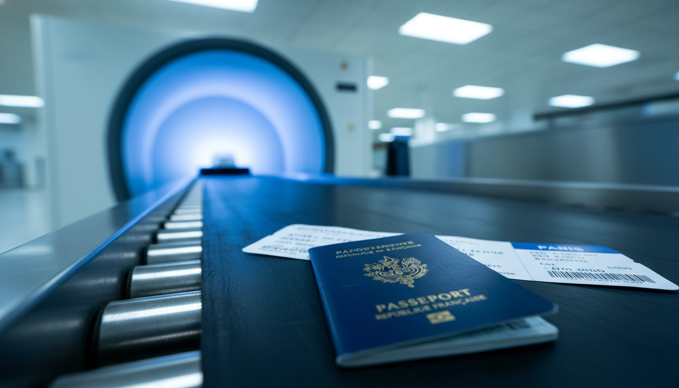 Passeport biométrique présenté au contrôle frontalier dans un aéroport international