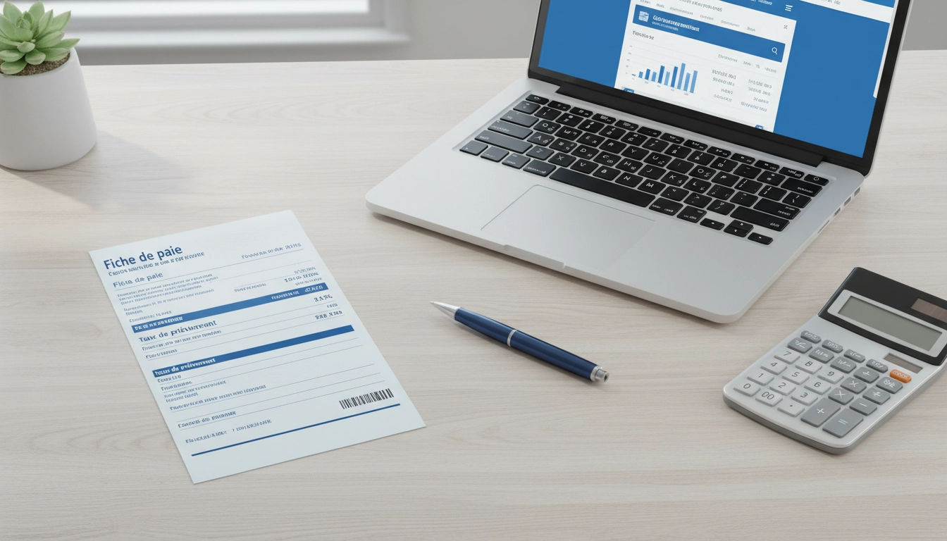 Fiche de paie française montrant le taux de prélèvement à la source et calcul de l'impôt mensuel