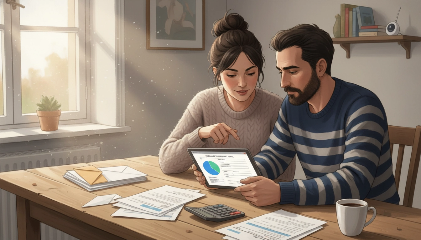 Couple révisant leurs documents fiscaux suite à un changement de situation affectant le prélèvement à la source