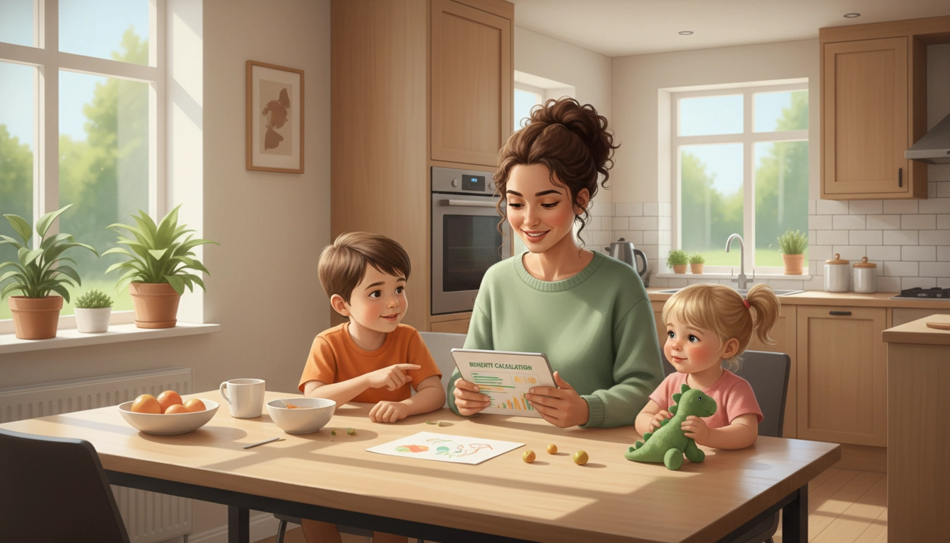 Parent isolé calculant la prime d'activité majorée pour enfants à charge sur une tablette