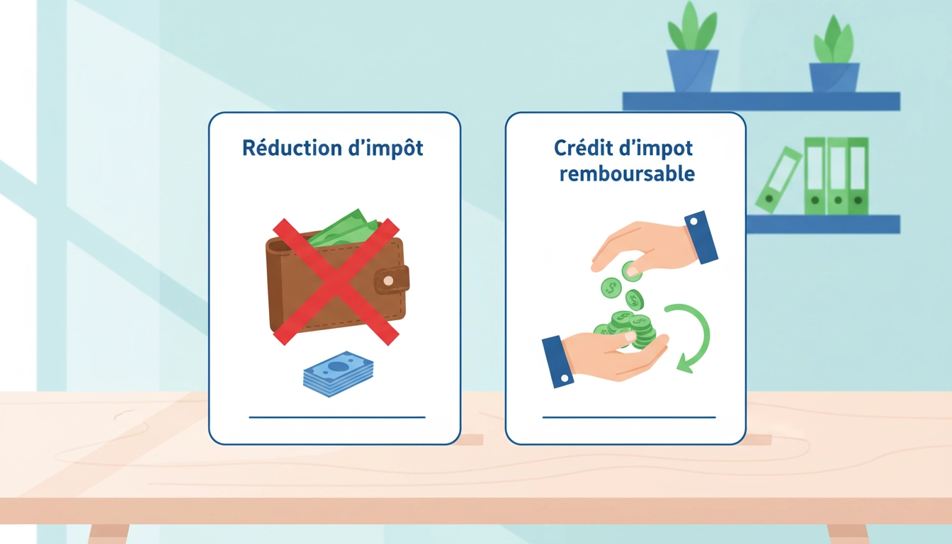 Illustration comparant la réduction et crédit d'impôt remboursable pour les contribuables français