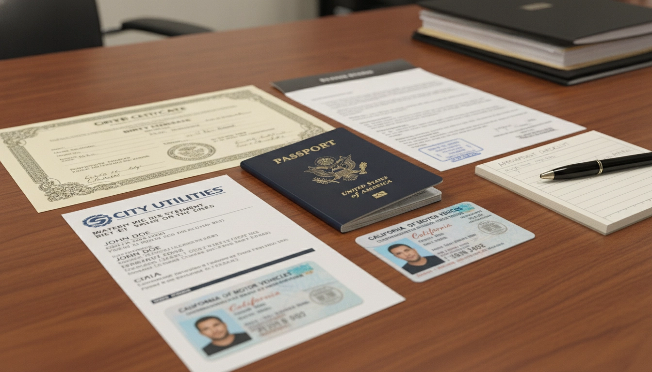 Documents officiels préparés et organisés pour un rendez-vous mairie passeport biométrique afin de faciliter la prise de rendez-vous sans délai