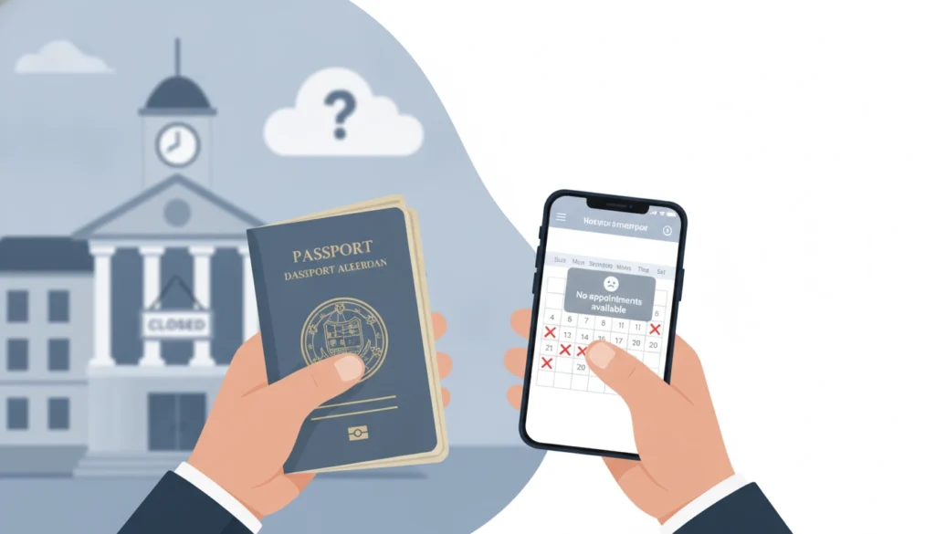 Une personne consultant son ordinateur pour renouveler passeport sans rendez-vous disponible en mairie.