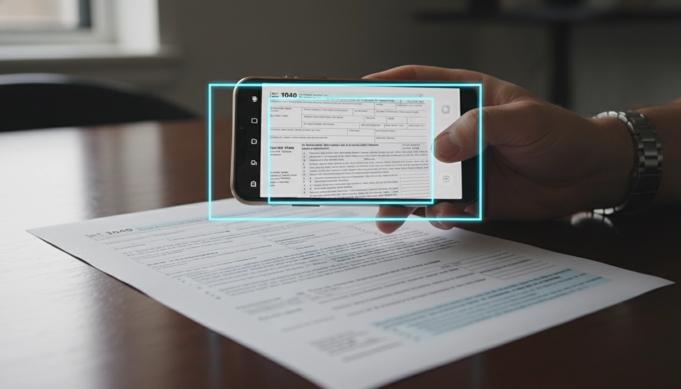 Utilisation d'un smartphone pour numériser un document administratif avec une application fiable de manière professionnelle.