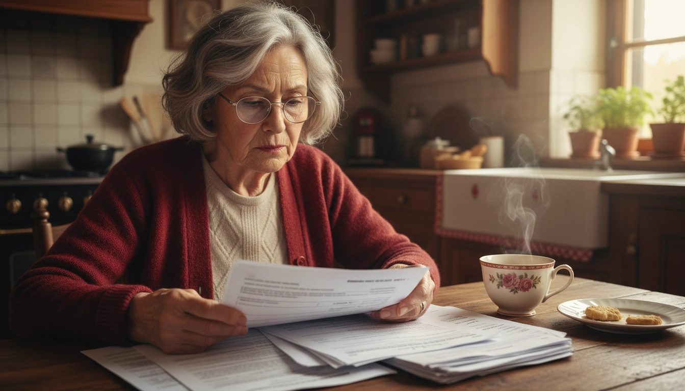 Personne âgée examinant un avis de taxes locales pour demander une exonération de taxe foncière