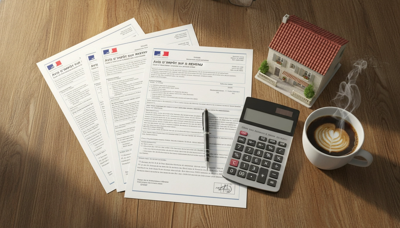 Documents fiscaux et calculatrice sur une table en bois représentant les taxes locales résidence secondaire tout ce qu'il faut savoir.